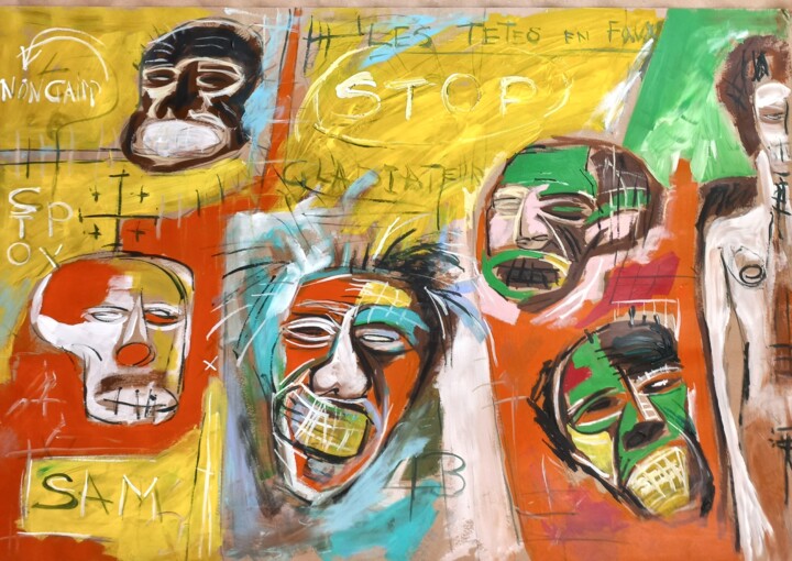 Pintura titulada "" les têtes en feu.…" por Sam Keusseyan, Obra de arte original, Acrílico