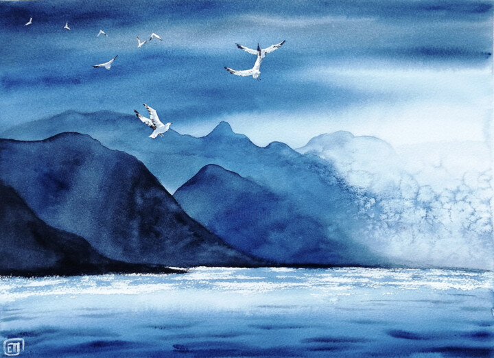 "Blue Skies" 绘画, 11x15 in
