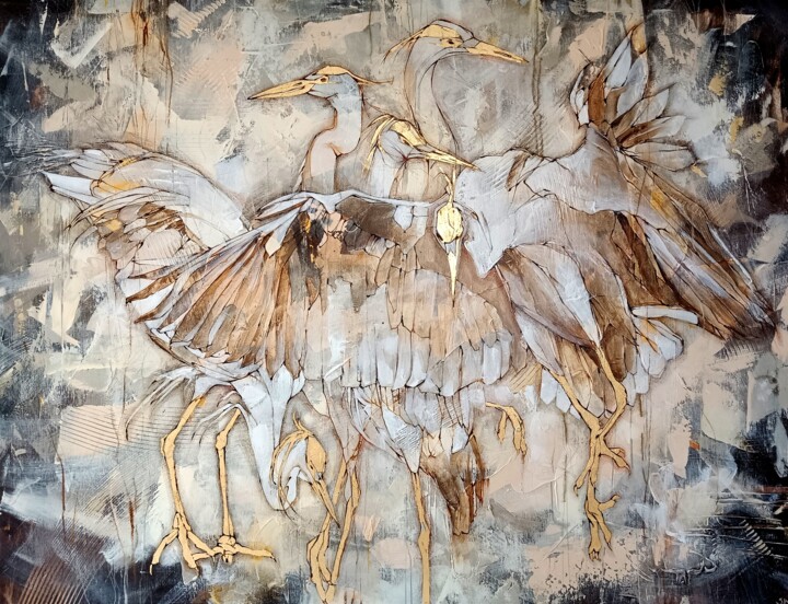 Golden herons 绘画, 39.4x51.2 in
