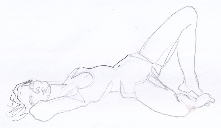 Drawing titled "Nue- une seul pose-…" by Yakzan Atassi, Original Artwork, Pencil