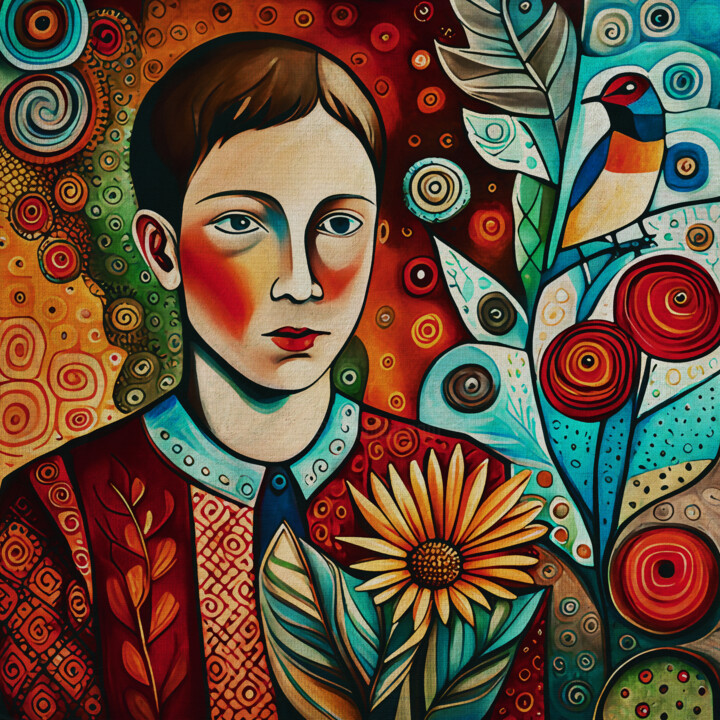 The boy selling flowers 绘画, 15.8x15.8 in