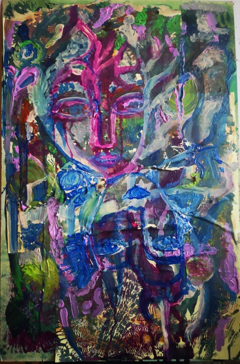 Peinture intitulée "Miroirs de bleu et…" par Abricodéal Îles, Œuvre d'art originale, Acrylique Monté sur Autre panneau rigide