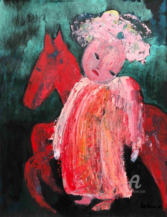 Lili et son cheval rouge 绘画, 25.6x19.7 in