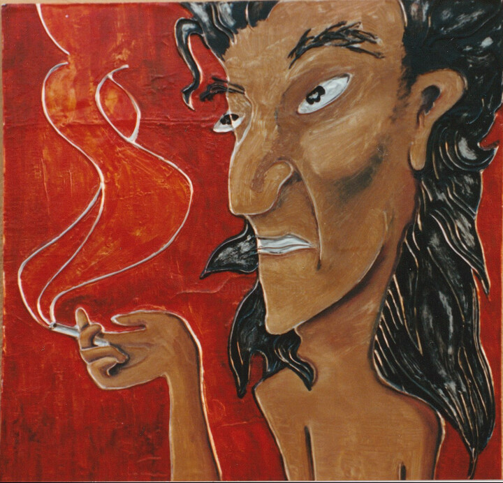 Painting titled "El crítico" by Gabriela Espinoza Vázquez -Gevst, Original Artwork, Aluminium