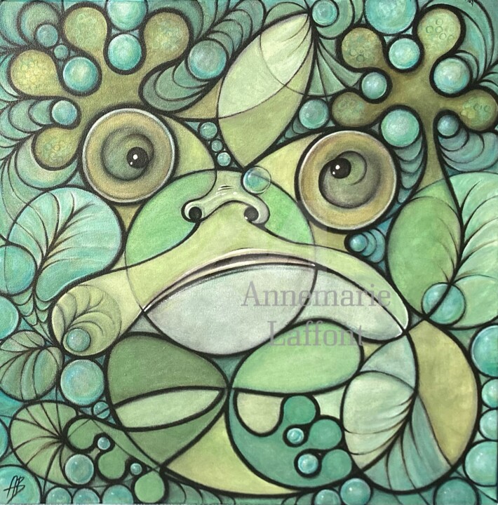 Carré de grenouille, Frog square 绘画, 19.7x19.7 in