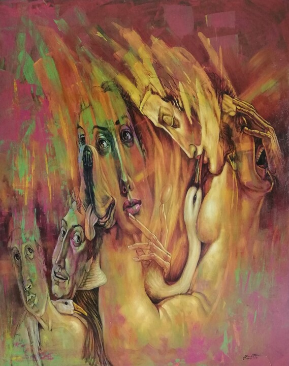 Leda y el Cisne 绘画, 59.1x47.2 in