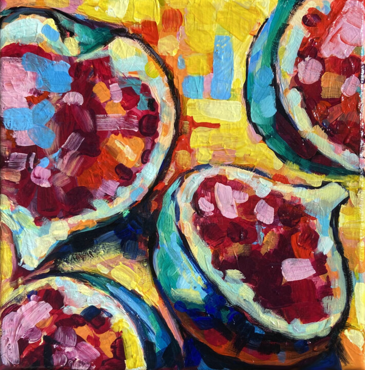Painting titled "Fig tree fruit." by Aida Khubaeva, Original Artwork, Acrylic