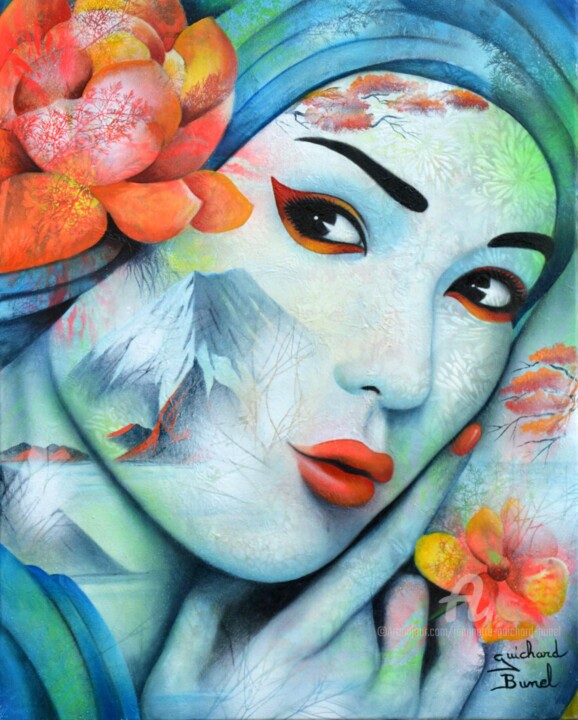 Peinture intitulée "Au pays du soleil l…" par Jeannette Guichard-Bunel, Œuvre d'art originale, Huile Monté sur Châssis en bo…