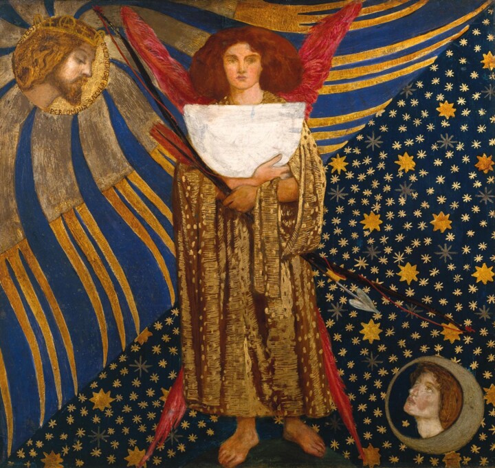Painting titled "Dantis Amor" by Dante Gabriel Rossetti, Original Artwork, Oil