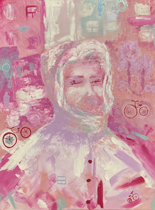 Schilderij getiteld "Woman in a raincoat" door Anastasiia Lodde, Origineel Kunstwerk, Acryl