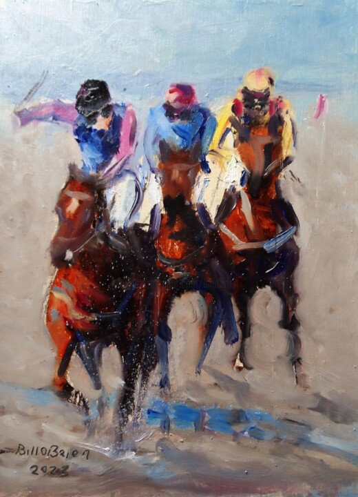 Painting titled "Horse Racing at Lay…" by Bill O'Brien, Original Artwork, Oil