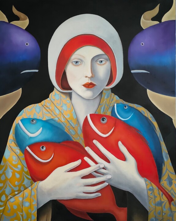 Maid with fishes 绘画, 39.4x31.5 in