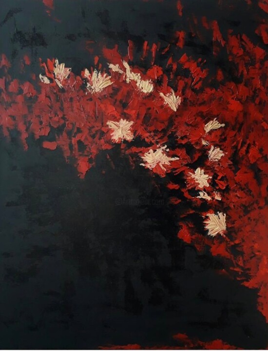 绘画 标题为“Black and Red Flowe…” 由Marina Gorbachova, 原创艺术品, 油