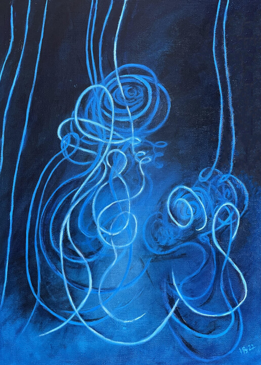 Schilderij getiteld "Conversation abyssa…" door Valerie Besancon, Origineel Kunstwerk, Olie Gemonteerd op Frame voor houten…