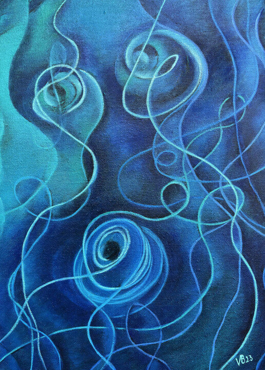 Schilderij getiteld "Danse à la rose ble…" door Valerie Besancon, Origineel Kunstwerk, Olie Gemonteerd op Frame voor houten…
