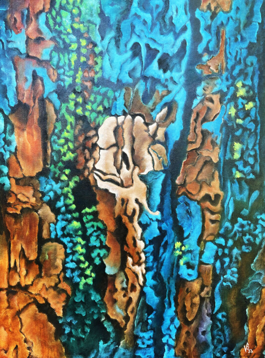 Schilderij getiteld "Ecorce série 2, Poi…" door Valerie Besancon, Origineel Kunstwerk, Olie Gemonteerd op Frame voor houten…