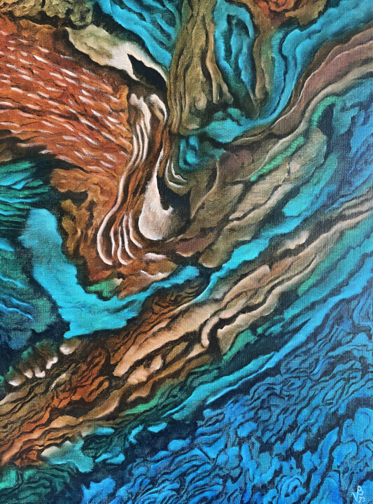 Schilderij getiteld "Ecorce série 3, Rug…" door Valerie Besancon, Origineel Kunstwerk, Olie Gemonteerd op Frame voor houten…