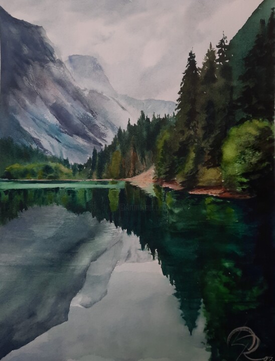 Painting titled "Silence" by Ekaterina Dushakova, Original Artwork, Watercolor