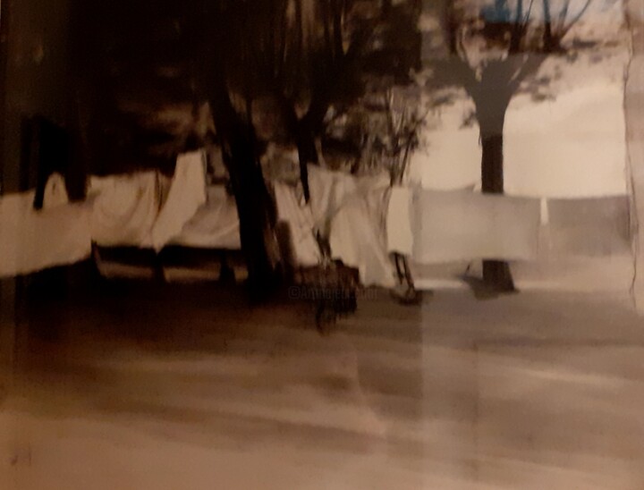 Peinture intitulée "LES LAVANDIERES" par Sandie Pedarros, Œuvre d'art originale, Encre