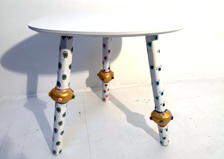 table vintage "banquise "3 pieds compas 设计, 15.8x15.8 in