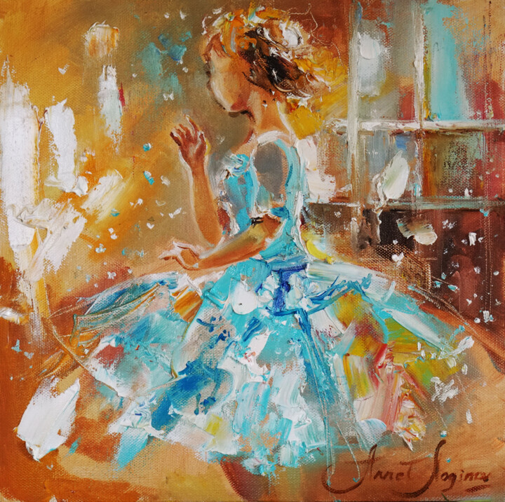 Turquoise Ballerina. Giclée Print Painting. Printmaking, 11.8x7.9 in