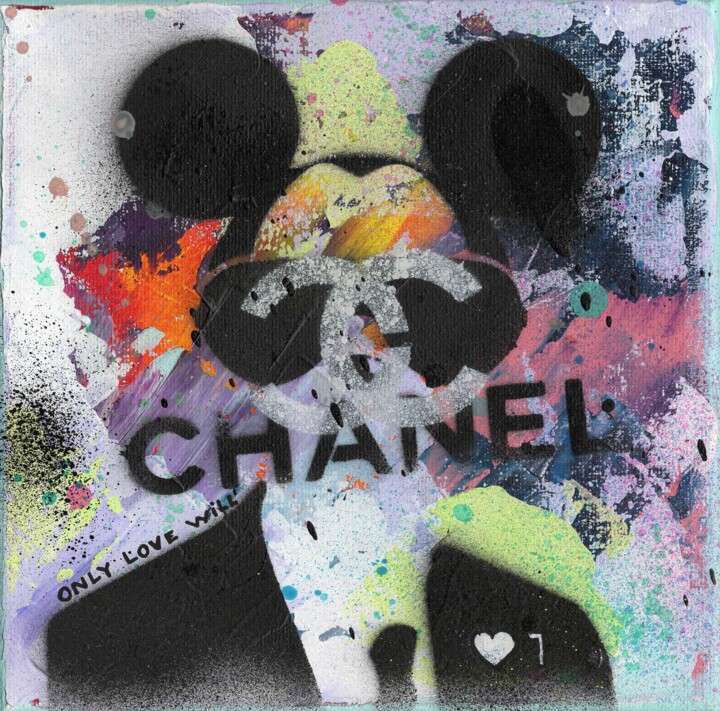 Mickey Only Love Will 绘画, 7.9x7.9 in