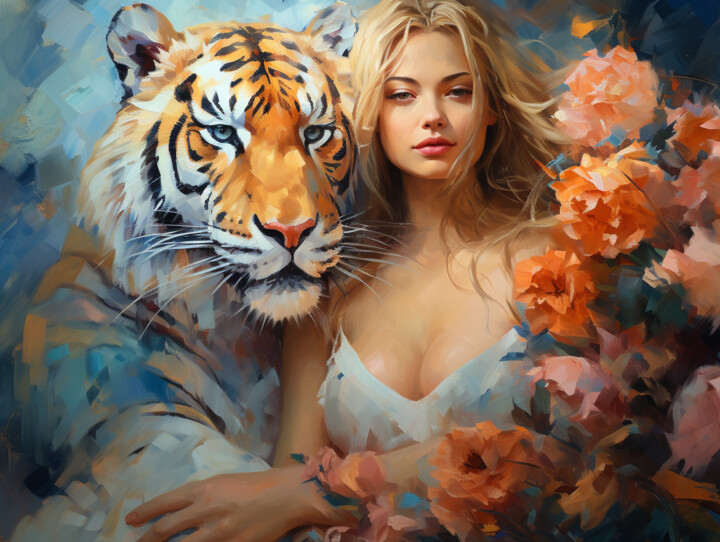 Alliance with the tiger in the style of symbolism 数字艺术