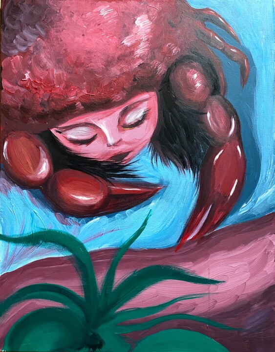 绘画 标题为“Crabgirl” 由Anna Kavana, 原创艺术品, 丙烯 安装在木质担架架上