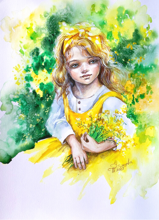 Girl watercolor painting 绘画, 15.8x11.8 in
