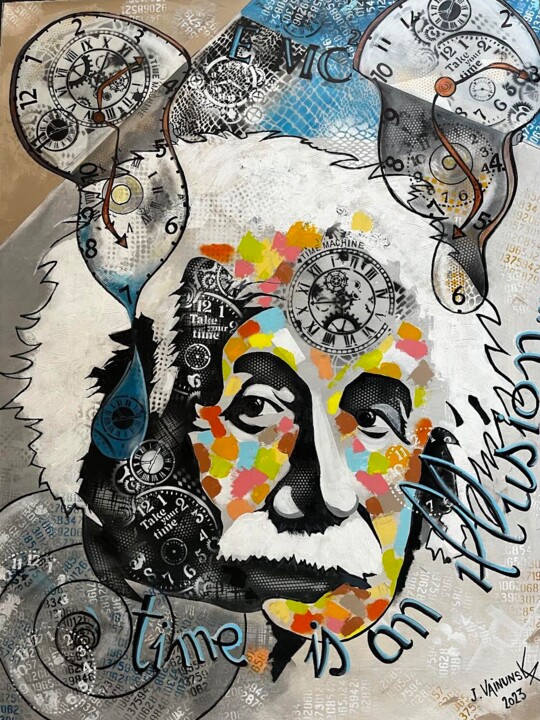 Einstein, ''time is an illusion'' (grey) 绘画, 47.2x35.4 in