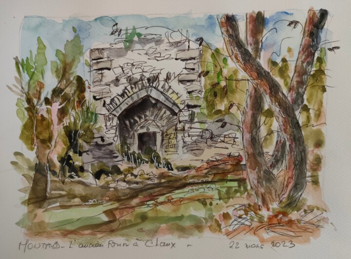 Peinture intitulée "Montaud. L ancien f…" par Geneviève Baud Caizergues, Œuvre d'art originale, Aquarelle
