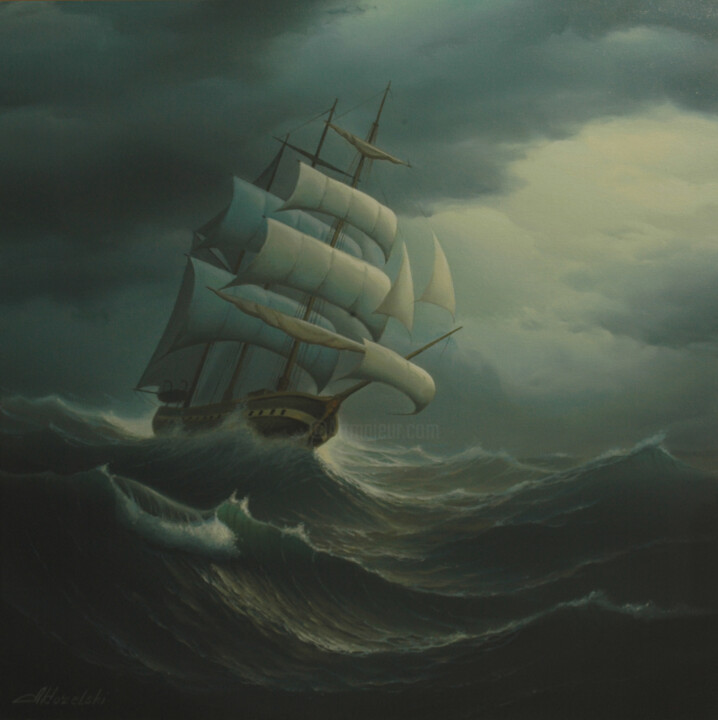 Schilderij getiteld "Sailboat in the sun…" door Anatolii Kozelskii, Origineel Kunstwerk, Olie