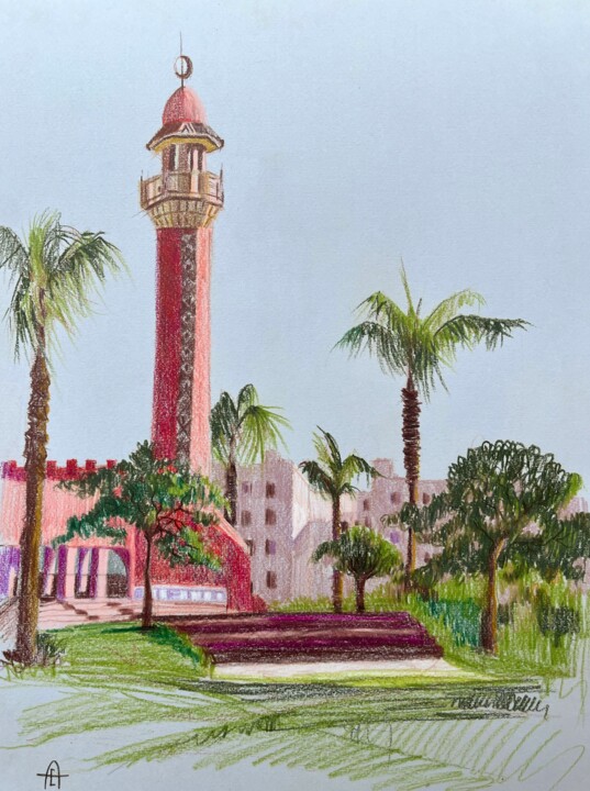 Red mosque Drawing, 13.4x9.8 in