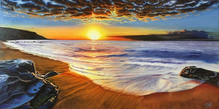 Painting titled "Golden shore Seasca…" by Tetyana Hamilton, Original Artwork, Oil