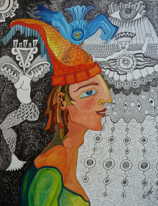 Dessin intitulée "Le Mage" par Aurélie Sarrazin, Œuvre d'art originale, Encre