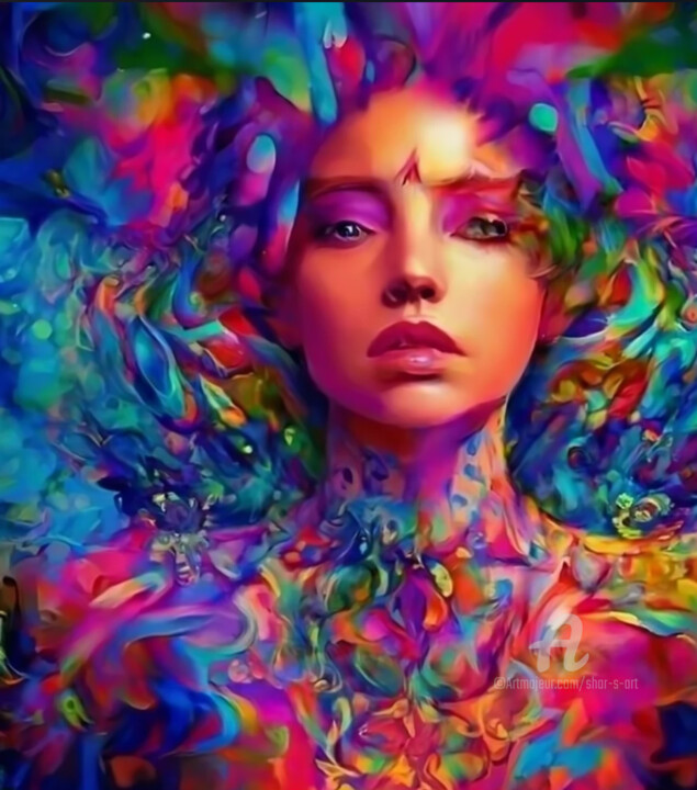 Digitale Kunst mit dem Titel "Lady of Color" von Shar'S Art, Original-Kunstwerk, KI-generiertes Bild