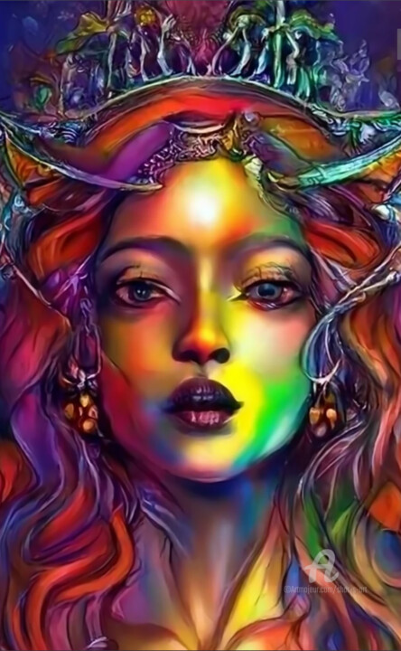Bronze Lady Multicolored Portrait Metallic Painting 数字艺术
