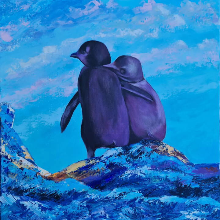 Penguins Couple 绘画, 15.8x15.8 in