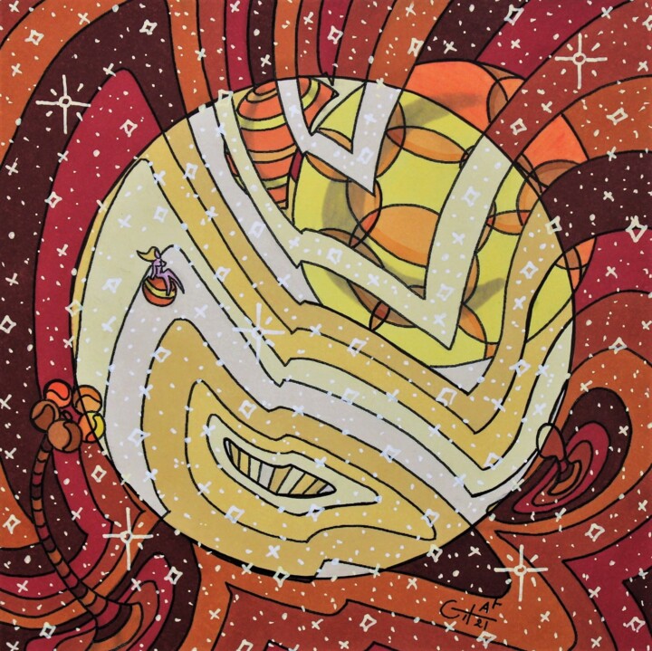 Dessin intitulée "Galaxie des Dieux s…" par Vincent Gibert, Œuvre d'art originale, Marqueur