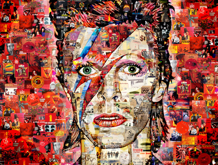 Art Collage Poster Print David Bowie 数字艺术, 30x40 in