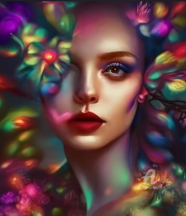 Flower Girl of California Floral Portrait of a Woman 数字艺术