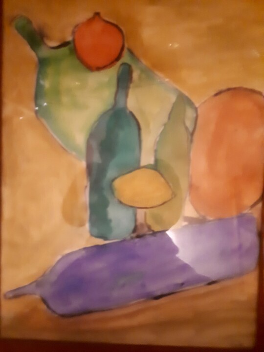Painting titled "Bouteilles" by Alexandra Pilleux (De Montbrial), Original Artwork, Watercolor