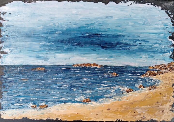 Painting titled ""Côte du Finistère…" by Alain Favé, Original Artwork, Oil Mounted on Stone