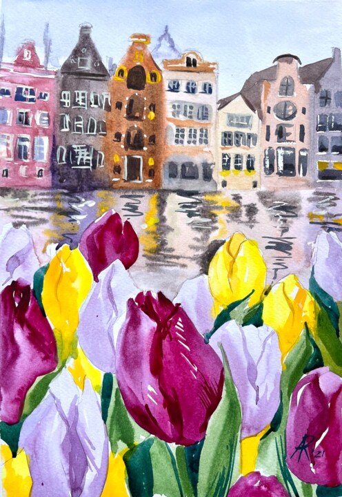 Amsterdam Tulips 绘画, 11x7.5 in