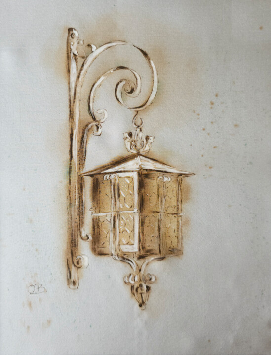 Lantern painted on pure silk Painting, 11.8x9.1 in