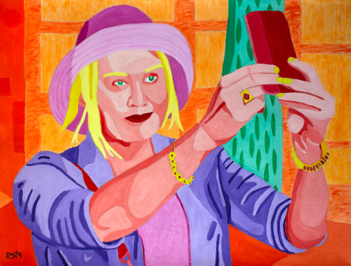 Woman and Phone 绘画, 30x40 in