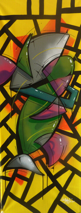 Peinture intitulée "Fish n°2311" par Saname, Œuvre d'art originale, Bombe aérosol Monté sur Châssis en bois