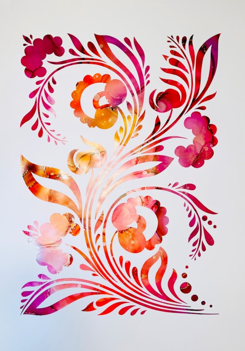 Collages titulada "Petrykivka Ink 2" por Anastasiya Molchanova, Obra de arte original, Collages Montado en artwork_cat.