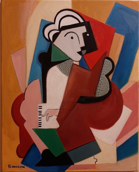 Mulher ao piano 绘画, 19.7x15.8 in