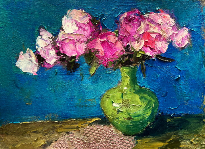 "Peonies In Green Va…" başlıklı Tablo Lena Ru tarafından, Orijinal sanat, Petrol